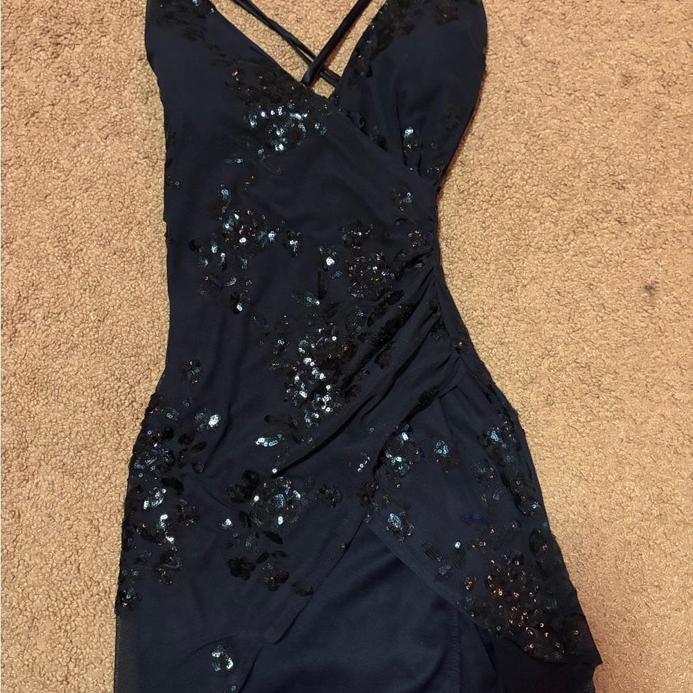 Speechless Navy Backless Sequin Dress